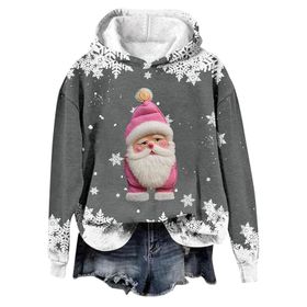 Generisch Noel Baskılı 2025 Modern Kapüşonlu Gündelik Gri-3 Kadın Sweatshirt