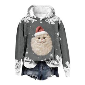 Generisch Noel Baskılı 2025 Modern Kapüşonlu Gündelik Gri-4 Kadın Sweatshirt