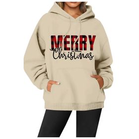 Generisch Noel Baskılı 2025 Modern Kapüşonlu Gündelik Haki-1 Kadın Sweatshirt