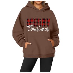 Generisch Noel Baskılı 2025 Modern Kapüşonlu Gündelik Kahverengi-1 Kadın Sweatshirt