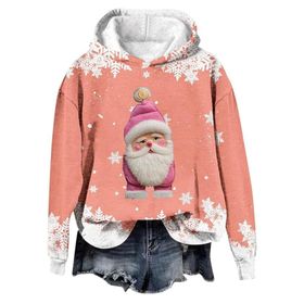 Generisch Noel Baskılı 2025 Modern Kapüşonlu Gündelik Karpuz Kırmızısı-3 Kadın Sweatshirt
