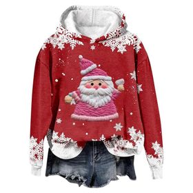 Generisch Noel Baskılı 2025 Modern Kapüşonlu Gündelik Kırmızı-1 Kadın Sweatshirt