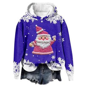 Generisch Noel Baskılı 2025 Modern Kapüşonlu Gündelik Mavi-1 Kadın Sweatshirt