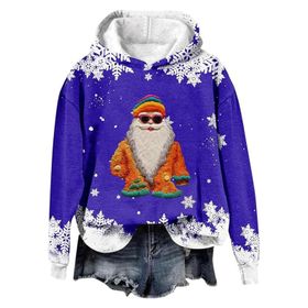 Generisch Noel Baskılı 2025 Modern Kapüşonlu Gündelik Mavi-2 Kadın Sweatshirt