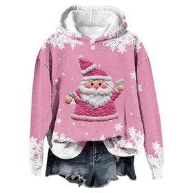 Generisch Noel Baskılı 2025 Modern Kapüşonlu Gündelik Pembe-1 Kadın Sweatshirt