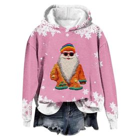 Generisch Noel Baskılı 2025 Modern Kapüşonlu Gündelik Pembe-2 Kadın Sweatshirt