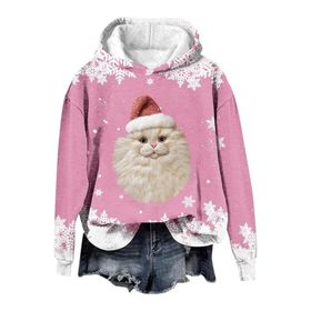 Generisch Noel Baskılı 2025 Modern Kapüşonlu Gündelik Pembe-4 Kadın Sweatshirt