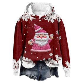 Generisch Noel Baskılı 2025 Modern Kapüşonlu Gündelik Şarap 1 Kadın Sweatshirt