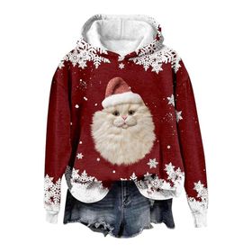 Generisch Noel Baskılı 2025 Modern Kapüşonlu Gündelik Şarap-4 Kadın Sweatshirt