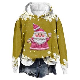 Generisch Noel Baskılı 2025 Modern Kapüşonlu Gündelik Sarı-1 Kadın Sweatshirt