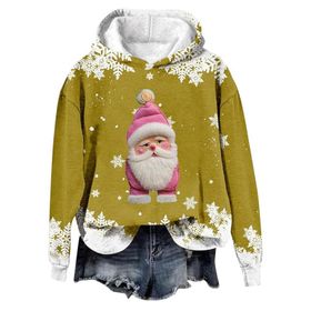 Generisch Noel Baskılı 2025 Modern Kapüşonlu Gündelik Sarı-3 Kadın Sweatshirt