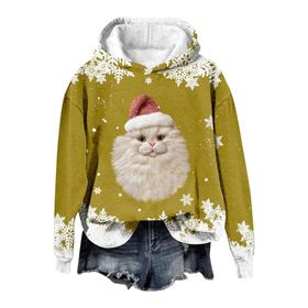 Generisch Noel Baskılı 2025 Modern Kapüşonlu Gündelik Sarı-4 Kadın Sweatshirt