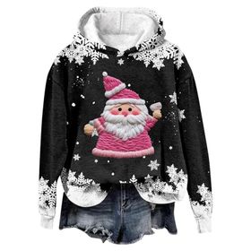 Generisch Noel Baskılı 2025 Modern Kapüşonlu Gündelik Siyah-1 Kadın Sweatshirt