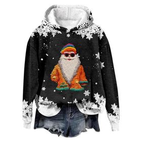 Generisch Noel Baskılı 2025 Modern Kapüşonlu Gündelik Siyah-2 Kadın Sweatshirt