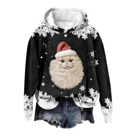 Generisch Noel Baskılı 2025 Modern Kapüşonlu Gündelik Siyah-4 Kadın Sweatshirt