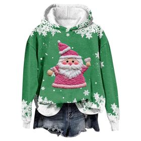 Generisch Noel Baskılı 2025 Modern Kapüşonlu Gündelik Yeşil-1 Kadın Sweatshirt