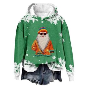 Generisch Noel Baskılı 2025 Modern Kapüşonlu Gündelik Yeşil-2 Kadın Sweatshirt