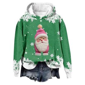Generisch Noel Baskılı 2025 Modern Kapüşonlu Gündelik Yeşil-3 Kadın Sweatshirt