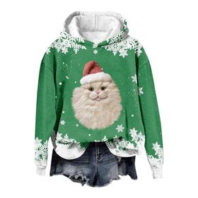 Generisch Noel Baskılı 2025 Modern Kapüşonlu Gündelik Yeşil-4 Kadın Sweatshirt