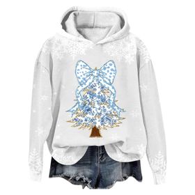 Generisch Noel Baskılı 2025 Modern Kapüşonlu Kışlık Zarif Gündelik 1 Açık Gri Kadın Sweatshirt