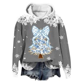 Generisch Noel Baskılı 2025 Modern Kapüşonlu Kışlık Zarif Gündelik 1-Koyu Gri Kadın Sweatshirt