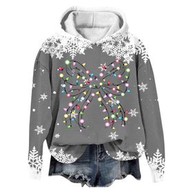 Generisch Noel Baskılı 2025 Modern Kapüşonlu Kışlık Zarif Gündelik 2 Koyu Gri Kadın Sweatshirt