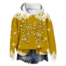 Generisch Noel Baskılı 2025 Modern Kapüşonlu Kışlık Zarif Gündelik 2 Sarı Kadın Sweatshirt