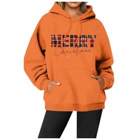 Generisch Noel Baskılı 2025 Modern Kapüşonlu Kışlık Zarif Gündelik 2 Turuncu Kadın Sweatshirt