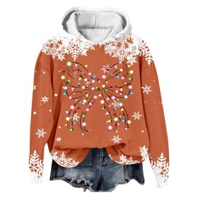 Generisch Noel Baskılı 2025 Modern Kapüşonlu Kışlık Zarif Gündelik 2 Turuncu Kadın Sweatshirt