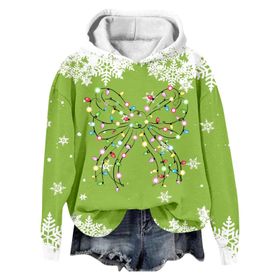 Generisch Noel Baskılı 2025 Modern Kapüşonlu Kışlık Zarif Gündelik 2 Yeşil Kadın Sweatshirt