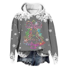 Generisch Noel Baskılı 2025 Modern Kapüşonlu Kışlık Zarif Gündelik 3 Koyu Gri Kadın Sweatshirt