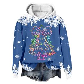 Generisch Noel Baskılı 2025 Modern Kapüşonlu Kışlık Zarif Gündelik 3-Mavi Kadın Sweatshirt
