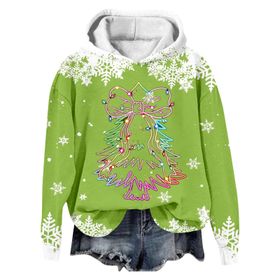 Generisch Noel Baskılı 2025 Modern Kapüşonlu Kışlık Zarif Gündelik 3 Yeşil Kadın Sweatshirt