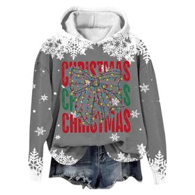 Generisch Noel Baskılı 2025 Modern Kapüşonlu Kışlık Zarif Gündelik 5-Koyu Gri Kadın Sweatshirt