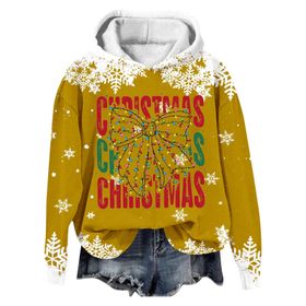 Generisch Noel Baskılı 2025 Modern Kapüşonlu Kışlık Zarif Gündelik 5-Sarı Kadın Sweatshirt