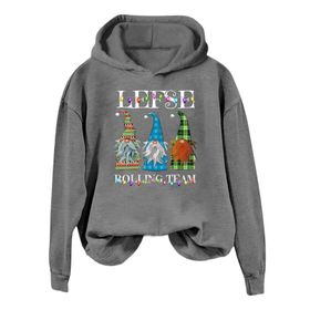 Generisch Noel Baskılı 2025 Modern Kapüşonlu Kışlık Zarif Gündelik Gri-B Kadın Sweatshirt