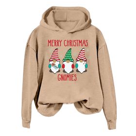 Generisch Noel Baskılı 2025 Modern Kapüşonlu Kışlık Zarif Gündelik Haki-A Kadın Sweatshirt