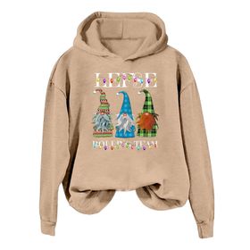 Generisch Noel Baskılı 2025 Modern Kapüşonlu Kışlık Zarif Gündelik Haki-B Kadın Sweatshirt