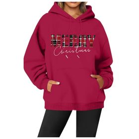 Generisch Noel Baskılı 2025 Modern Kapüşonlu Kışlık Zarif Gündelik Kırmızı-2 Kadın Sweatshirt