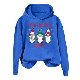 Generisch Noel Baskılı 2025 Modern Kapüşonlu Kışlık Zarif Gündelik Mavi-A Kadın Sweatshirt