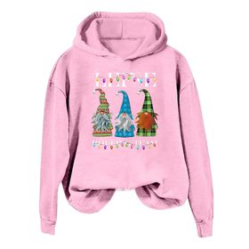Generisch Noel Baskılı 2025 Modern Kapüşonlu Kışlık Zarif Gündelik Pembe-B Kadın Sweatshirt