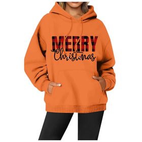 Generisch Noel Baskılı 2025 Modern Kapüşonlu Kışlık Zarif Gündelik Turuncu-1 Kadın Sweatshirt