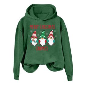 Generisch Noel Baskılı 2025 Modern Kapüşonlu Kışlık Zarif Gündelik Yeşil-A Kadın Sweatshirt