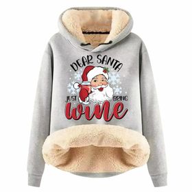 Generisch Noel Baskılı 2025 Modern Kapüşonlu Uzun Kollu A-Açık Gri Kadın Sweatshirt
