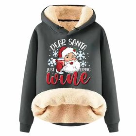 Generisch Noel Baskılı 2025 Modern Kapüşonlu Uzun Kollu A-Gri Kadın Sweatshirt