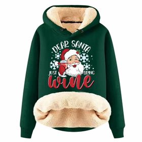 Generisch Noel Baskılı 2025 Modern Kapüşonlu Uzun Kollu A-Yeşil Kadın Sweatshirt