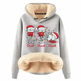 Generisch Noel Baskılı 2025 Modern Kapüşonlu Uzun Kollu B-Light Gri Kadın Sweatshirt