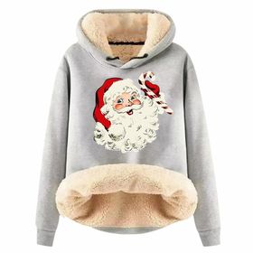 Generisch Noel Baskılı 2025 Modern Kapüşonlu Uzun Kollu C-Light Gri Kadın Sweatshirt