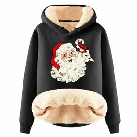 Generisch Noel Baskılı 2025 Modern Kapüşonlu Uzun Kollu C-Siyah Kadın Sweatshirt