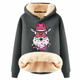 Generisch Noel Baskılı 2025 Modern Kapüşonlu Uzun Kollu D-Gri Kadın Sweatshirt